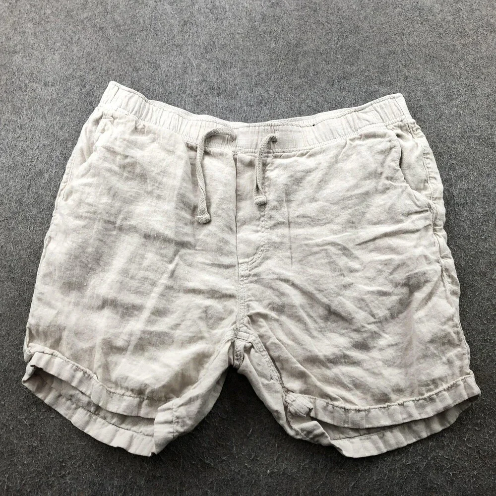 Faherty Shorts Mens Extra Large Beige Linen Drawstring Elastic Waist Casual